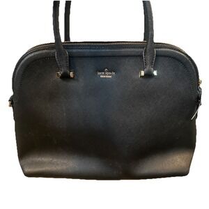 Kate Spade Black Tote Pebble Leather  Bag Purse Striped‎ Interior Pockets Gold